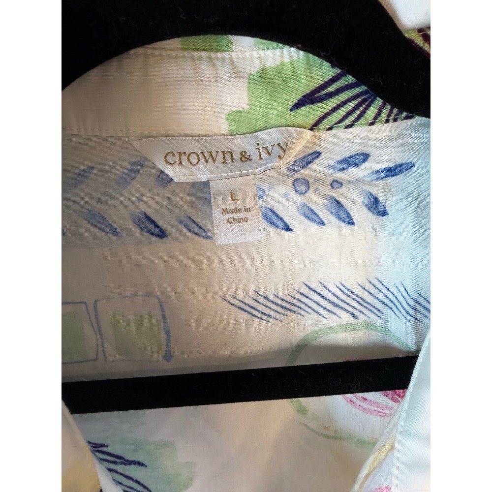 Crown & Ivy Womens Tropical Fruit Print Tiered Midi Shirt Dress White Large - Picture 3 of 5